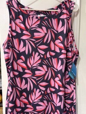 NWT Columbia Chill River Pink Navy Leaf Print Dress XXL UPF 50 Summer Travel